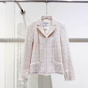 Authentic Chanel Women's Pink and Cream Tweed Blazer